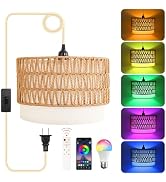 XINGZHI Plug in Hanging Lamp with RGB Smart Bulb Plug-in Cord Pendant Light with 15ft Cord Fixtur...
