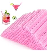 [500 Pcs] 5 Inch Pink Cocktail Straws - 0.24" Diameter Disposable Plastic Drinking Straw for Coff...