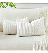 OTOSTAR Boho Decorative Throw Pillow Covers 16 x 24 Inch Soft Corduroy Solid Striped Pillow Cover...