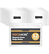 Performore 12 Pack of Magnetic Name Badge Holders, 4x3 Inch Horizontal Tag for Conventions, Exhib...