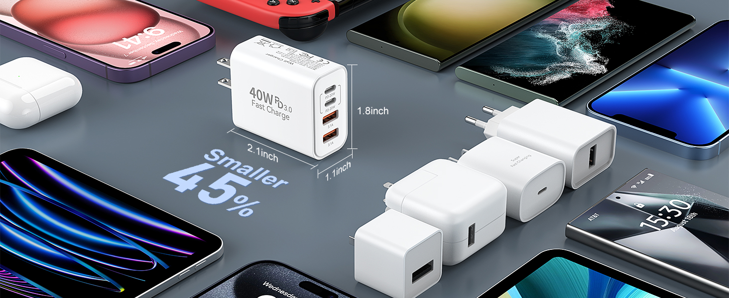 dual usb c charger block, usbc charging block, usb c wall charger, usb c power adapter