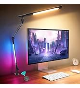 YULINKCO LED Desk Lamp with Clamp, Adjustable Swing Arm RGB Desk Light with Remote, Eye-Caring 4 ...