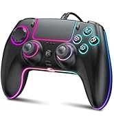 GUOC RGB Wired Controller for PS5/PS4 and PC with Hall Effect Joystick and Trigger, 3.5mm Audio J...