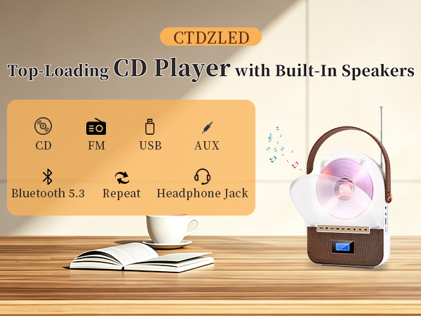 Top-Loading CD Player with Built-In Speakers