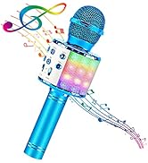 BlueFire 4 in 1 Karaoke Wireless Microphone with LED Lights, Portable Microphone for Kids, Great ...