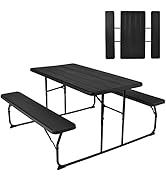 GYMAX Picnic Table, 550 LBS Folding Picnic Tables with Benches &amp; Seats, Weather-Resistant Easy Se...