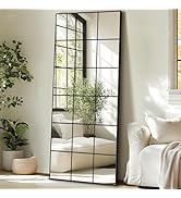 Delma Full Length Mirror, 30"x 70" Window Pane Decorative Mirror for Wall, Black Metal Framed Wal...