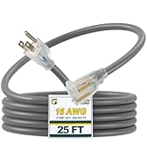 EP 25 Ft 16/3 SJEOW Heavy Duty Extension Cord, Grey Power Cable with LED Lighted Plug &amp; 3-Prong G...