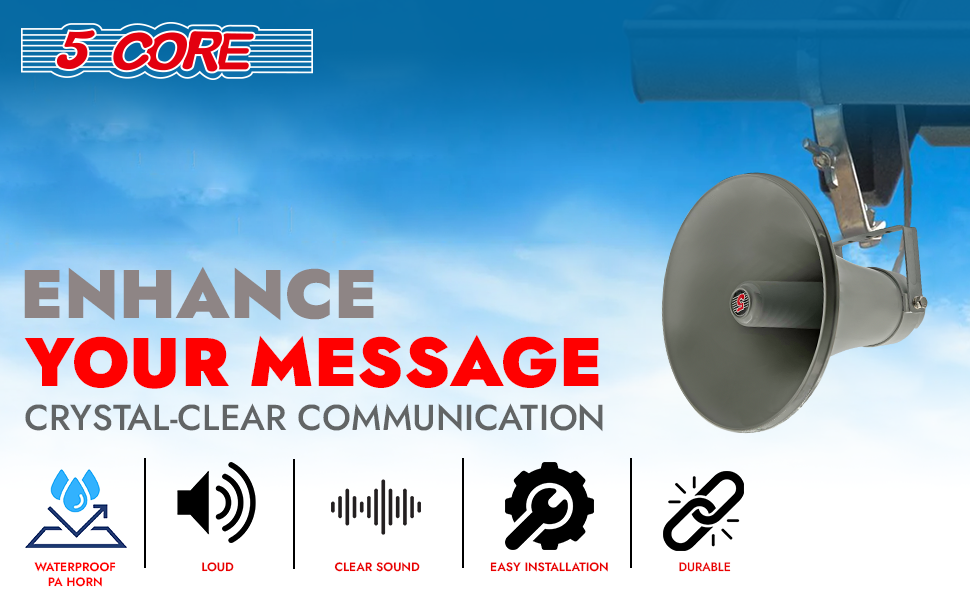 5 Core PA Speaker 12 Inch 350W Peak Bull Horn Loud Audio Indoor Outdoor Speakers