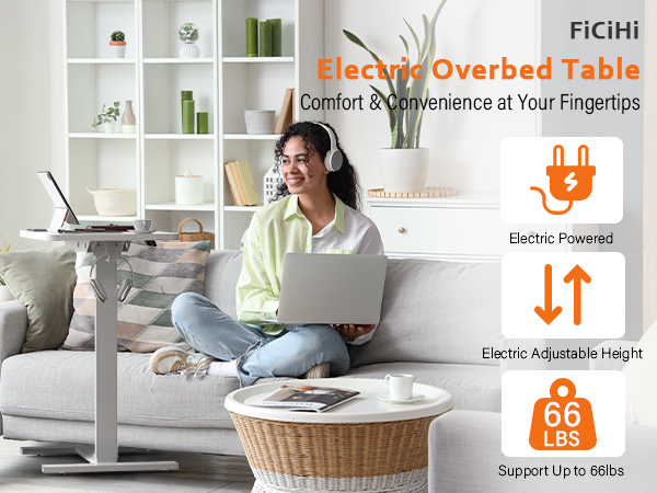 electric overbed bedside table height adjustable small sit stand desk