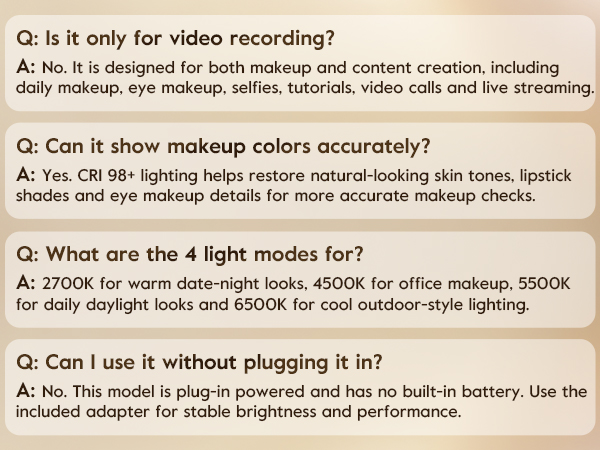 Ring Light for Makeup and Video Recording, Desk Ring Light with Stand and Phone Holder