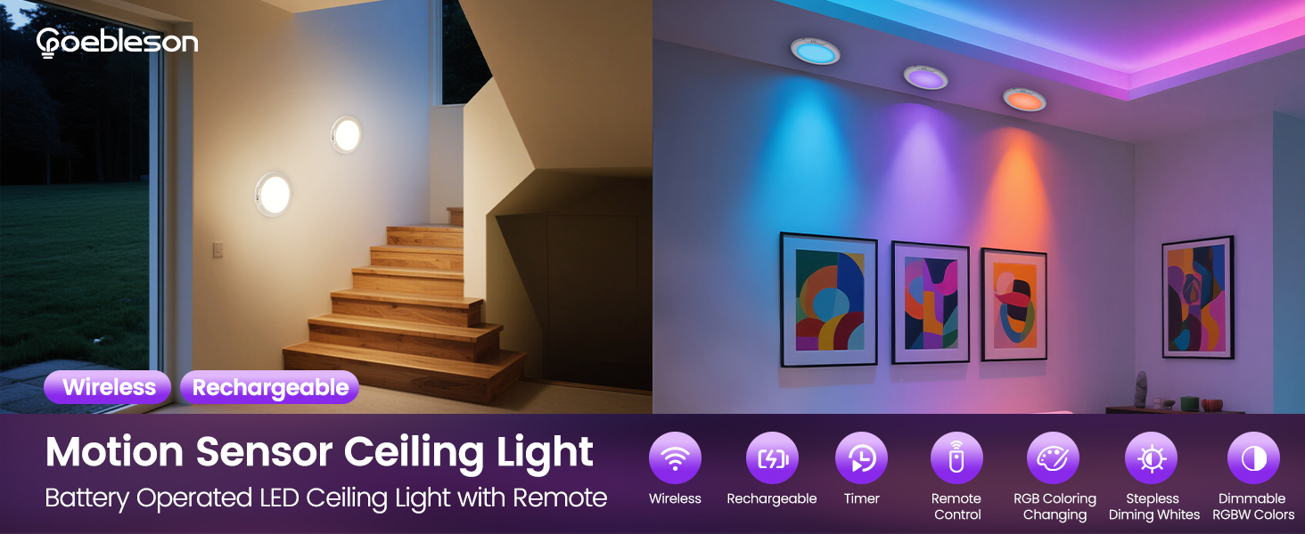 Rechargeable Motion Sensor Ceiling Light with Remote