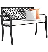 Maemttes 50" Outdoor Bench, Metal Weatherproof Garden Bench Cast Iron Heavy-Duty Patio Bench with...