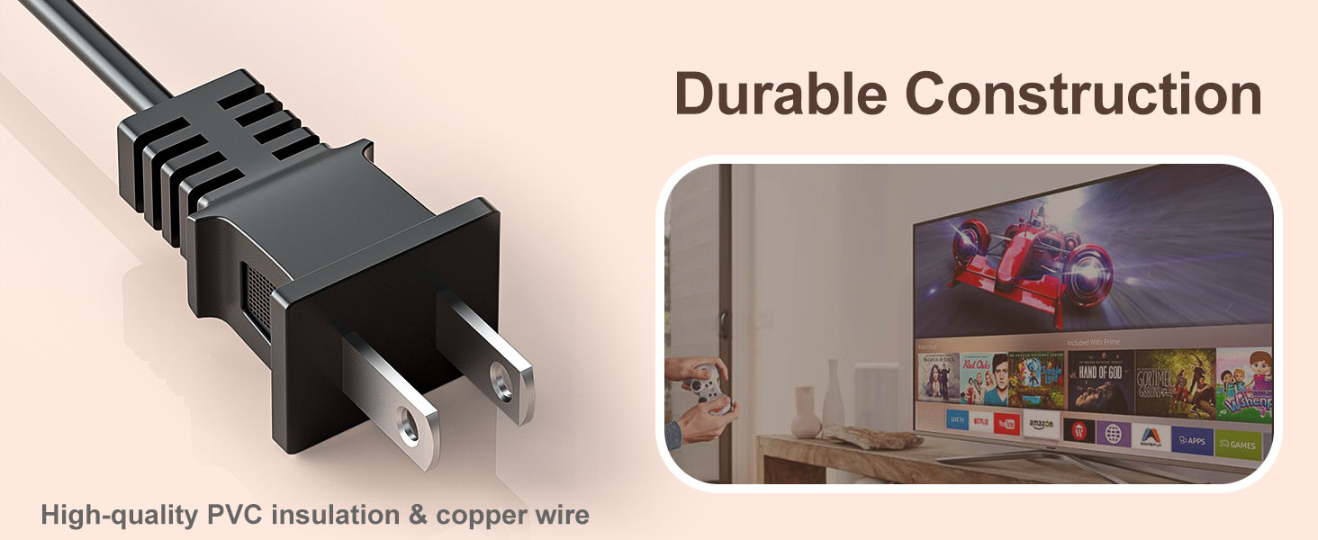 TV Power Cord for Samsung LG TCL Sony TV Power Cable