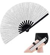 EOSAU Large Glitter Rave Fan Folding Hand Fans for Line Dancing Portable Handheld Clack Fan with ...