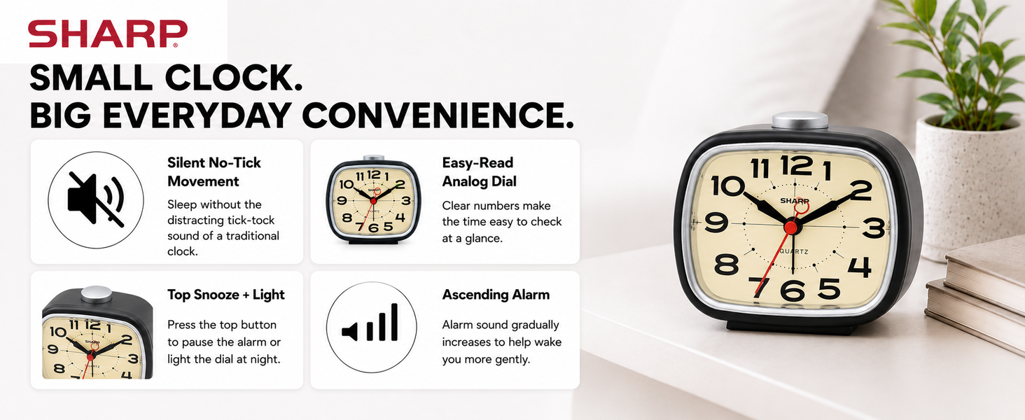 battery powered portable alarm clock retro cool 50s 60s 70s bedside alarm easy to read analog