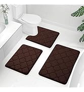 OLANLY Memory Foam Bath Mat Set of 3 Piece, Bathroom Rugs and Toilet Rug U-Shaped, Soft Thick Com...