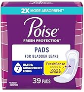 Poise Incontinence Pads &amp; Postpartum Incontinence Pads, 7 Drop Ultra Absorbency, Long Length, 39 ...
