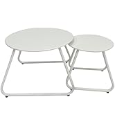 Meluvici Patio Outdoor Coffee Table Set of 2, Weather Resistant Steel Round End Tables, Outdoor N...