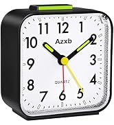 Azxb Analog Alarm Clock, Silent No Ticking Battery Operated Travel Alarm Clock with Night Light, ...