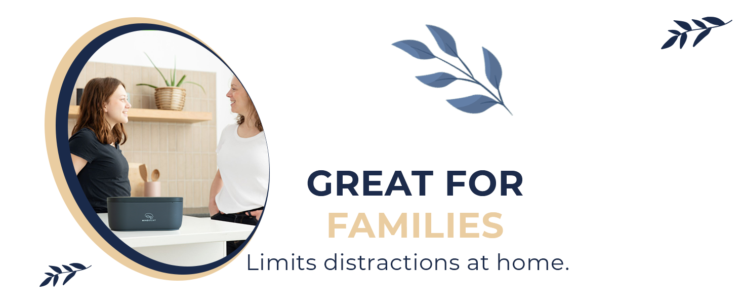 Parental control phone lock box with timer, promoting healthy screen time limits for kids &amp; adults.