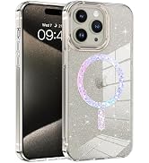 DOMAVER Magnetic for iPhone 15 Pro Case Clear Glitter [Compatible with MagSafe] Bling Sparkle Sof...