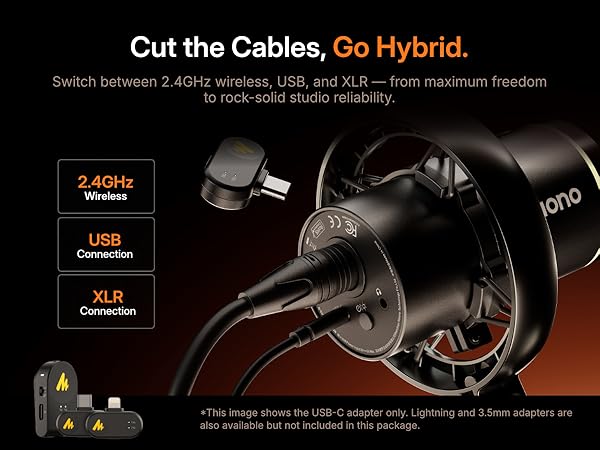 MAONO Wireless Dynamic Microphone for PC, XLR/USB Podcast Mic for Vocal Recording(PD200WT)