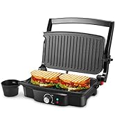 Panini Maker, iSiLER 4 Slice Panini Press Grill, Sandwich Maker Non-Stick Coated Plates, Opens 18...