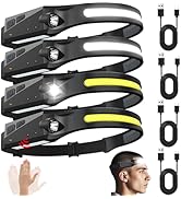Rechargeable Headlamps with Motion Sensor 4pcs, 230° Wide Beam LED Head Lamp Rechargeable Battery...