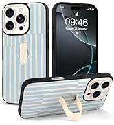 Jefonha for iPhone 16 Pro Max Case with Finger Hand Strap Kickstand, Trendy Cool Striped Phone Ca...