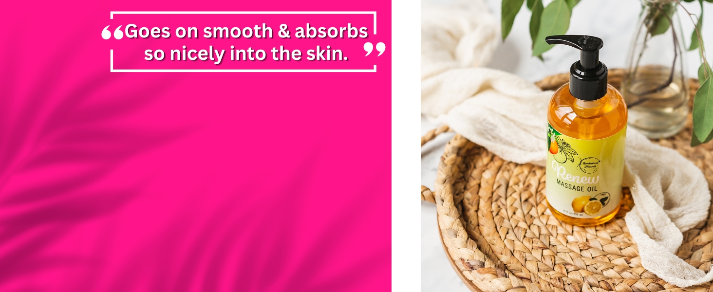 Renew Massage Oil goes on smooth &amp; absorbs nicely.