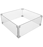 Grisun Fire Pit Glass Wind Guard - 18 x 18 x 6 inch, Thick Square Heat-Resistant Tempered Glass G...