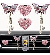 Pink Heart &amp; Butterfly Pandent Air Vent Clips, 4 Pcs Bling Heart Car Air Fresheners Vents Clips D...