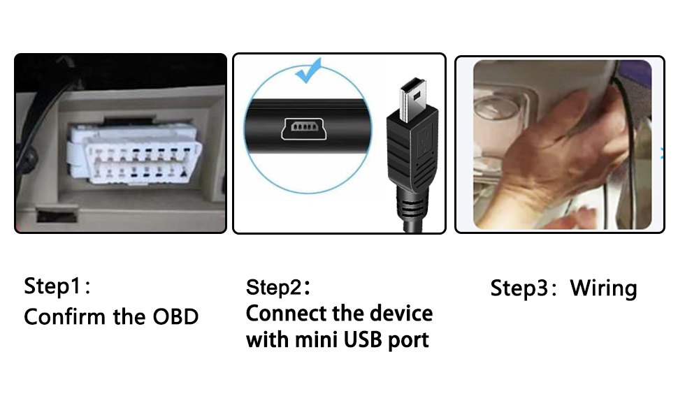 Mini USB OBD Power Cable for Dash Camera,24 Hours Surveillance/Acc Mode with Switch Button