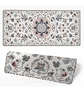 Desk Pad Gray Boho Floral Desk Mat for Keyboard and Mouse, Large XXL Gaming Mouse Pad with Stitch...