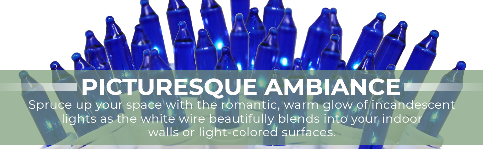 Blue Christmas Lights on White Wire