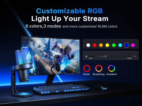 wireless gaming usb microphone for pc,rgb mic