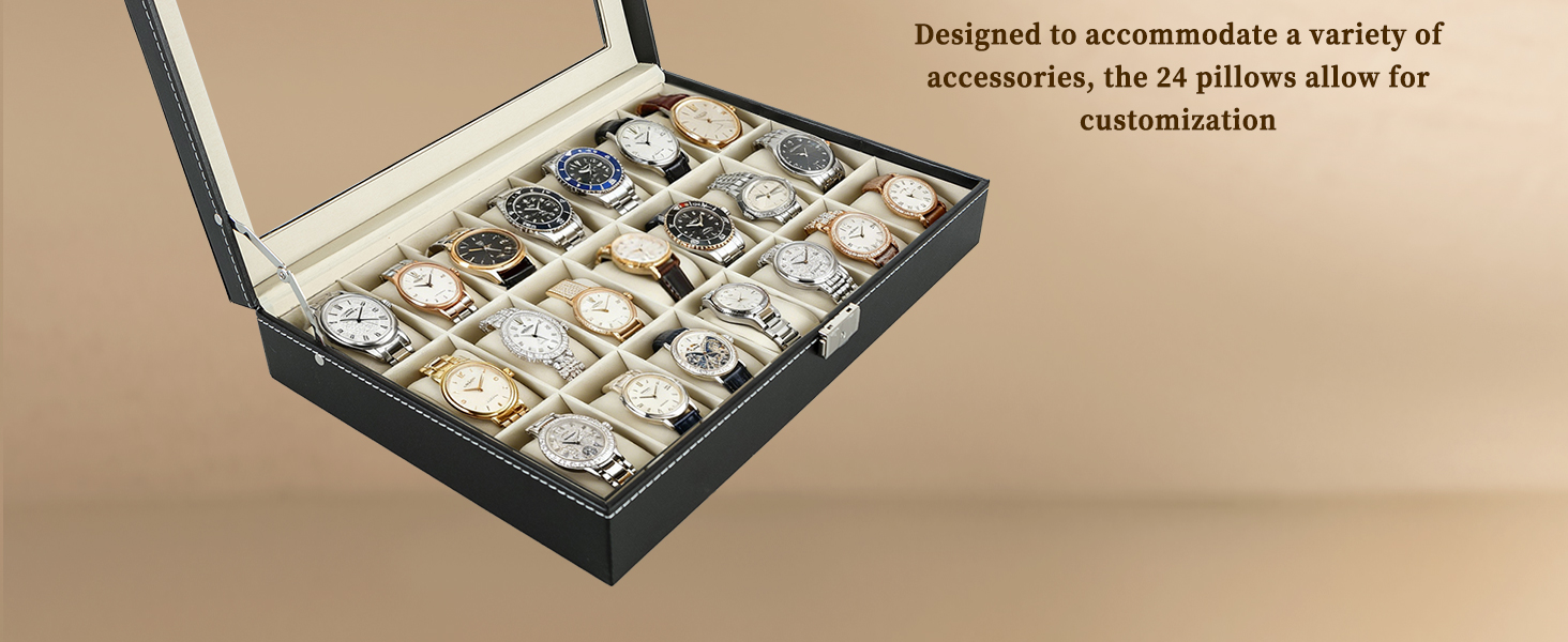 24 Slot Watch Case Waterproof Dustproof Lockable Watch Box Organizer