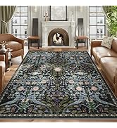 AMTOVO 8x10 Washable Area Rugs for Living Room, Non-Slip&amp;Non-Shedding Large Soft Boho Floral Vint...
