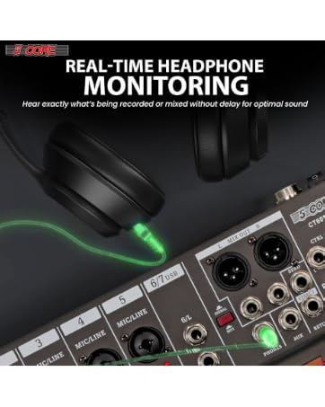 5 Core 4 Channel Audio Mixer with Bluetooth DJ Sound Controller XLR Microphone Studio Soundboard w +...