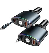 [2 Pack] Retractable Car Charger,[Lightning Cable] Car Charger Fast Charge,Car Charger Adapter wi...