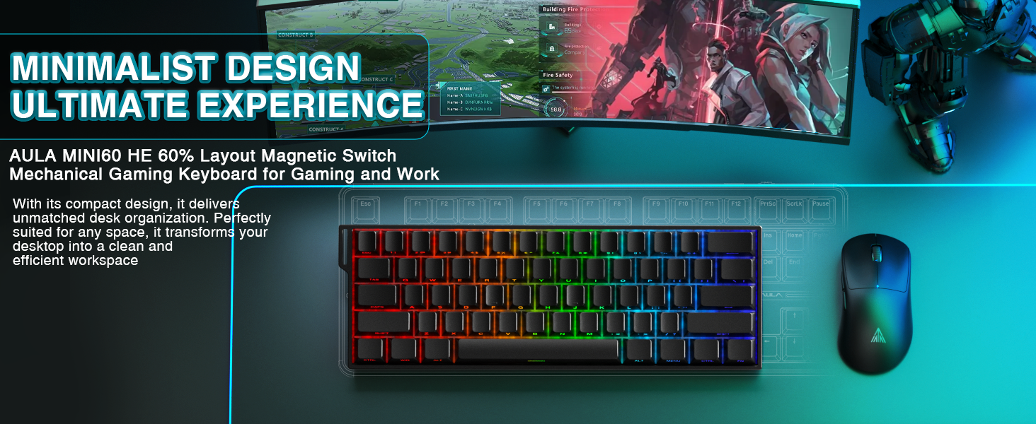 60% Mechanical Gaming Keyboard Wireless,60 Percent Compact Design