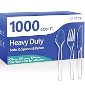 Heavy Duty 1000 Count Silverware - 400 Forks, 400 Spoons, 200 Disposable Knives, BPA-Free Plastic...