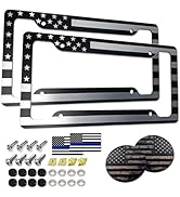 Aootf American Flag License Plate Frames- Patriotic USA Car Tag Cover, 2 Pack 4 Hole Thin Matte B...