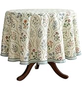 ISAENNE Floral Tablecloth for Round Tables,Linen Table Cloth with Colorful Flowers Pattern,Heavy ...