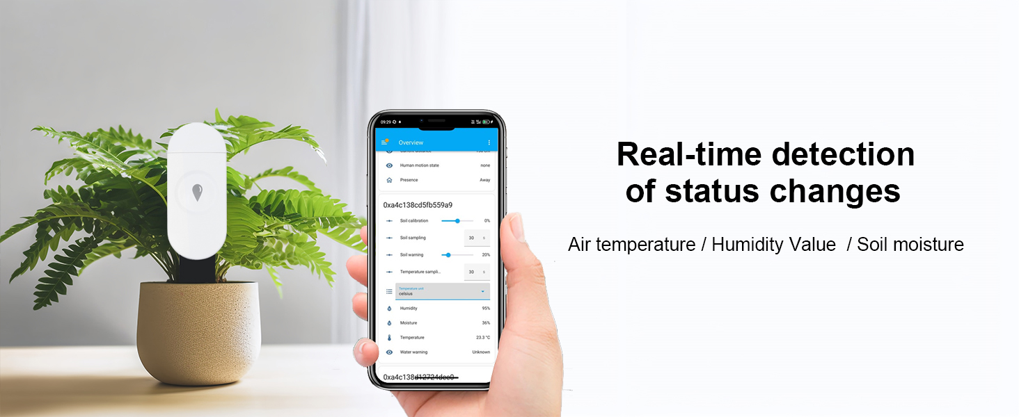 Text reads 'Real-time detection of status changes'. Interface screens showing smart home monitoring system with mobile app and security camera integration.