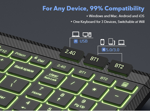 Slim Portable Rechargeable Multi-Device Bluetooth Cordless Keyboard