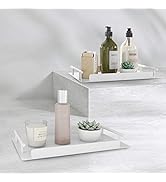 FLE Bathroom Organizer Countertop Tray Set, 2 Pack, White, Stainless Steel, Rectangular