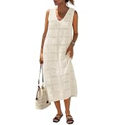 Fisoew Womens Crochet Sleeveless Dress Casual Summer V Neck Boho Knit Cover Up Beach Vacation Mid...
