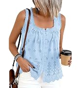 PRETTYGARDEN Womens Tank Tops 2026 Summer Button Down Shirts Embroidered Eyelet Dressy Casual Blo...